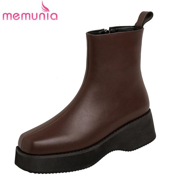 

boots memunia 2021 fashion casual shoes women ankle square toe autumn winter comfortable flat platform ladies, Black