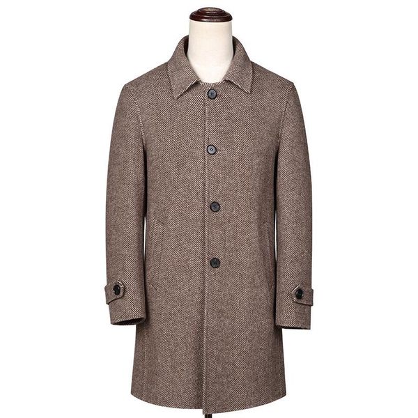 

men's jackets autumn/winter fashion men leisure single-breasted trench coat / turn down collar long woolen jacket, Black;brown