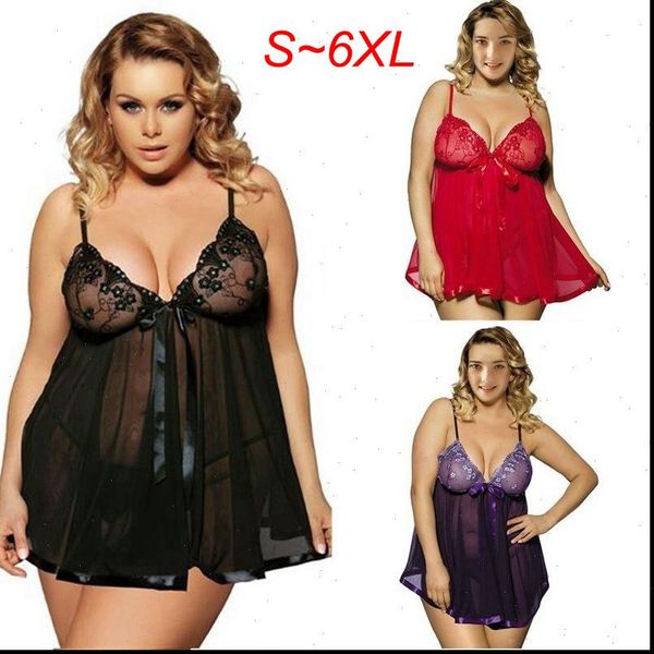 

plus size s 6xl women sleepwear fashion lingerie underwear lace dress, Black;red