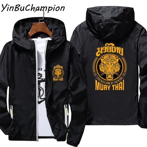 

men's muay thai tiger thailand hooded bomber zipper thin sunscreen windbreaker coat et sports pilot cycling 7xl, Black