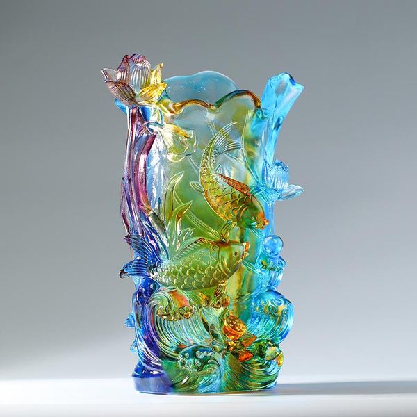 

vases luxury glass colored glaze vivid fish lovers lotus flower vase decor home crystal year christmas gift signify richer surplus