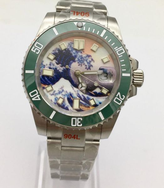 

wristwatches 40mm powerful luminous dial date kanagawa automatic watch men's mechanical ceramic bezel oyster strap, Slivery;brown