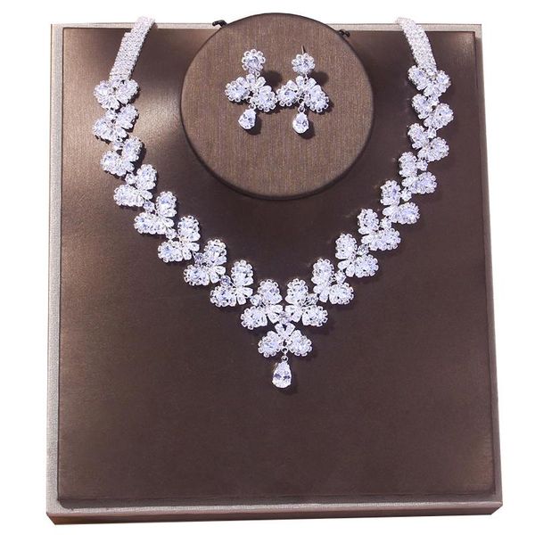 

earrings & necklace bride wedding luxury jewelry set zircon tassels exquisite lady party dress accessories bn, Silver