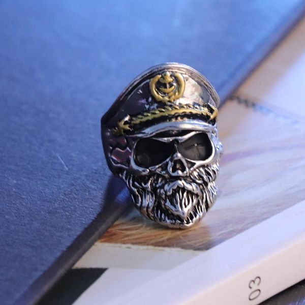 

cluster rings for men vintage world war ii memorial undead army double eagle hat male beard ring captain officer skull, Golden;silver