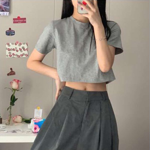 

women's t-shirt ins super fire short sleeve summer korean fashion students' high waist open navel loose clothes tjvk, White