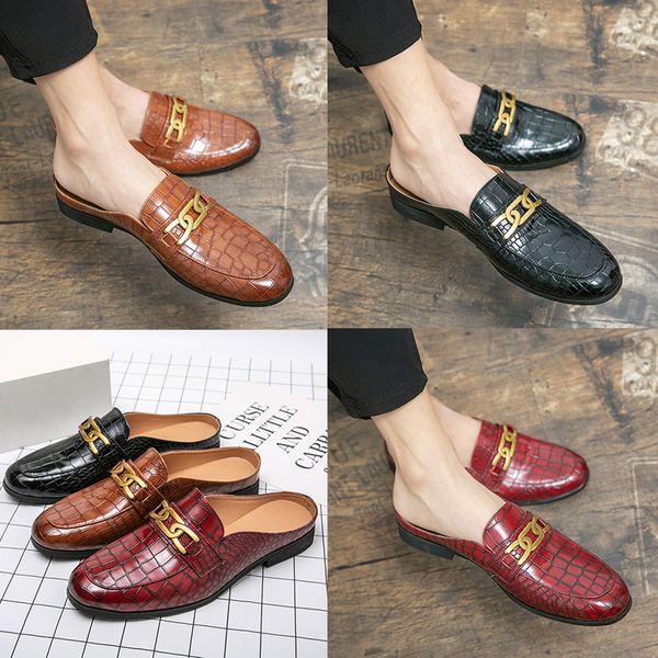 

mullers leather half-wrapped flat soled slippers italian classic men summer leisure wear mules sandals outside slip-on shoes large size 38-4, Black