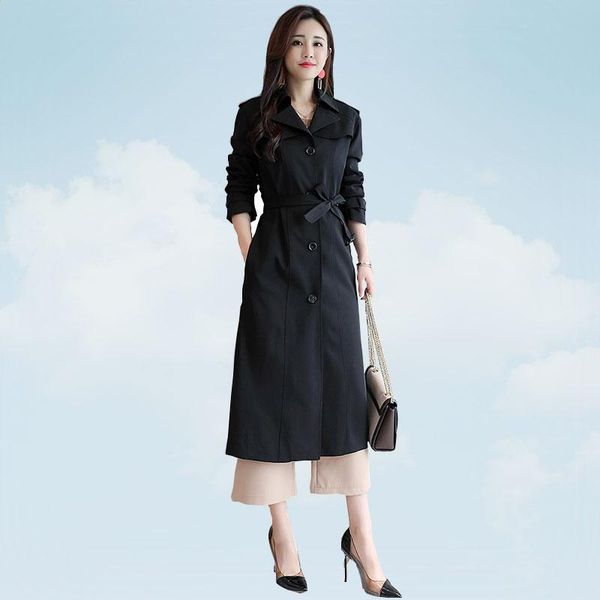 

women's trench coats autumn elegant outerwear female slim single-breasted coat 2021 korean version of the belt with a waist slimming g2, Tan;black