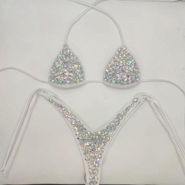 

women's swimwear 2021 vacation rhinestone bikini set diamond women bathing suit style bling stones beachwear, White;black