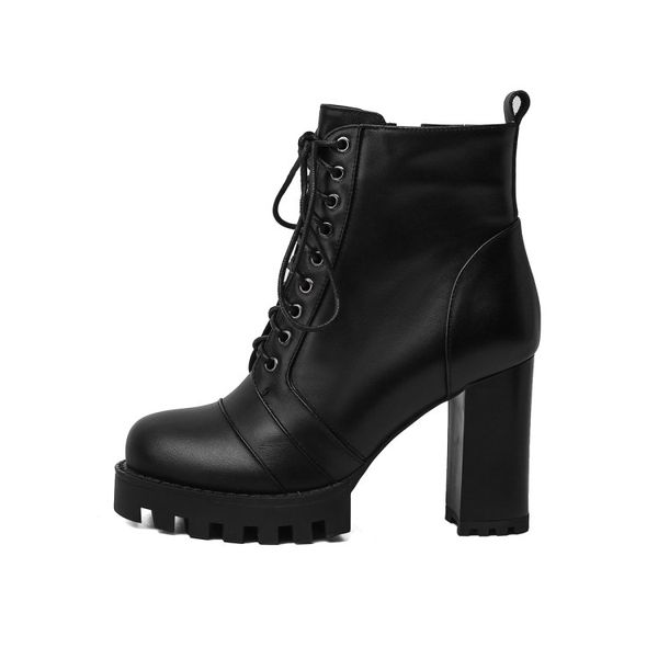 

winter short boots women designer round toe block hight heel soft natural genuine leather party wedding fashion luxury platform lady warorwa, Black