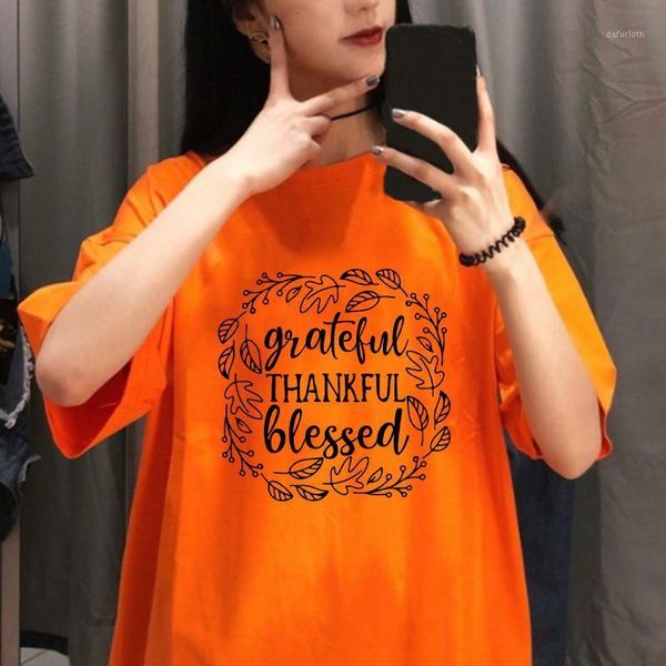 

grateful thankful blessed print women halloween t shirt graphic aesthetic t-shirt vintage camisetas mujer harajuku clothing women's, White