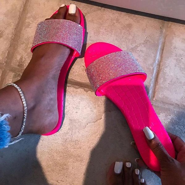 

slippers diamond sequins summer fashion women's sandals pvc flat bottom ladies beach candy color sandalias de muje, Black