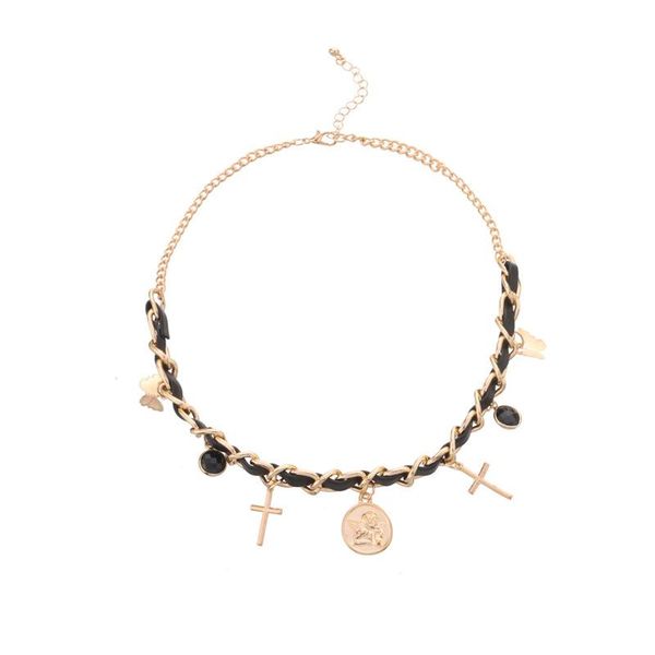 

pendant necklaces vintage punk cross choker portrait coin chain necklace for women gold silver color collar party fashion jewelry gift