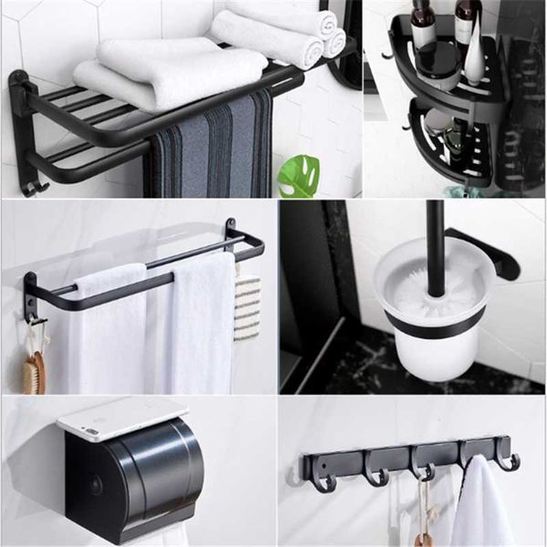 

black/silver/gold double towel bars bathroom hanger space aluminum accessories rack ring toilet brush racks