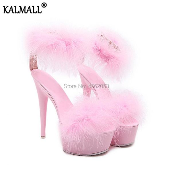 

black white pink fluffy fetish pole dancer shoes summer 15cm extreme high stripper heels platform fur sandals women