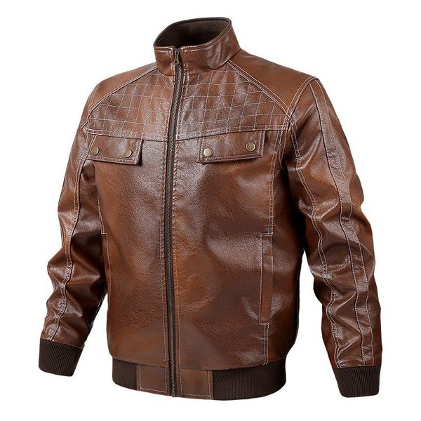 

men's fur & faux 2021 vintage motorcycle pu leather jacket men multi-pocket coat plus m-5xl clothes, Black