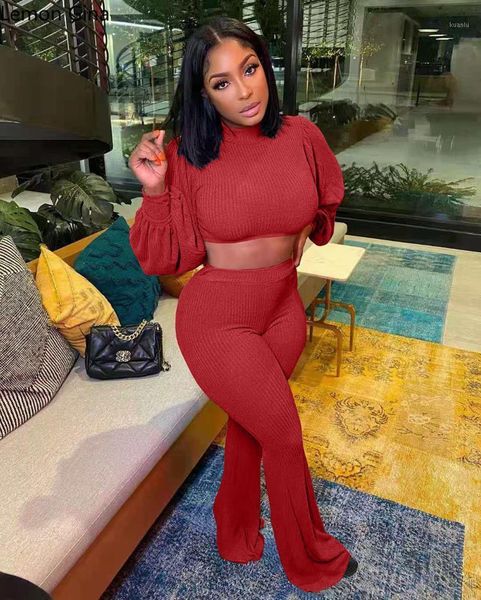 

women's two piece pants lemon gina women set solid lantern sleeve crop + flare 2 sets active tracksuit fashion outfits autumn, White