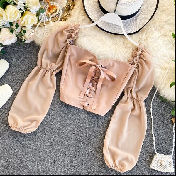 

spring summer korea fashion women blouses cute short and casual square long sleeve shirt blusas femininas elegante h212, White