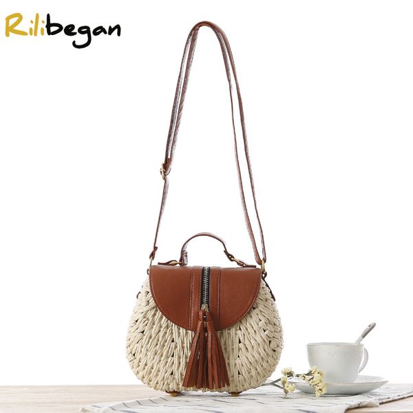 

woman fashion shoulder straw casual summer sweet style beach messenger bags