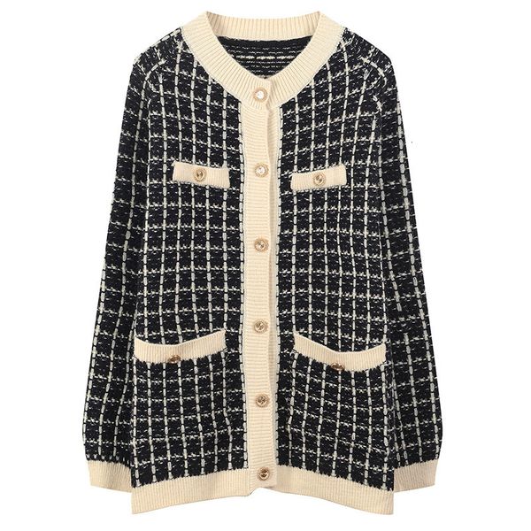 

sweaters small fragrance sweater cardigan women's autumn and winter loose net red lazy round neck mid-length knitted jacket, White;black