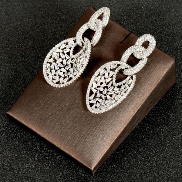 

dangle & chandelier hibride luxury big baguette cubic zirconia naija wedding party drop earrings fashion jewelry for women gifts brinco e-98, Silver