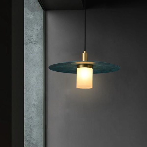 

postmodern all copper creative personality blue flying saucer pendant lamp restaurant living room bar bedroom bedside lamps