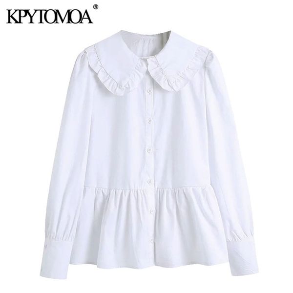 

women sweet fashion button-up ruffled blouses lapel collar long sleeve female shirts blusas chic 210420, White