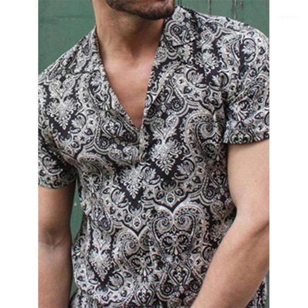 

men's shirt totem print short sleeve lapel trend casual shirts, White;black