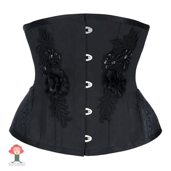 

belts retro embroidery bead flower busk closure waist shaping underbust corset steel boned heavy training corsets bustier cuir korse, Black;brown