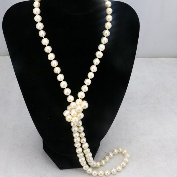 

white pearl long 8-9mm fish shape buttons 35 inches 2 piece/lot diy beaded women jewelry making design necklace, Silver