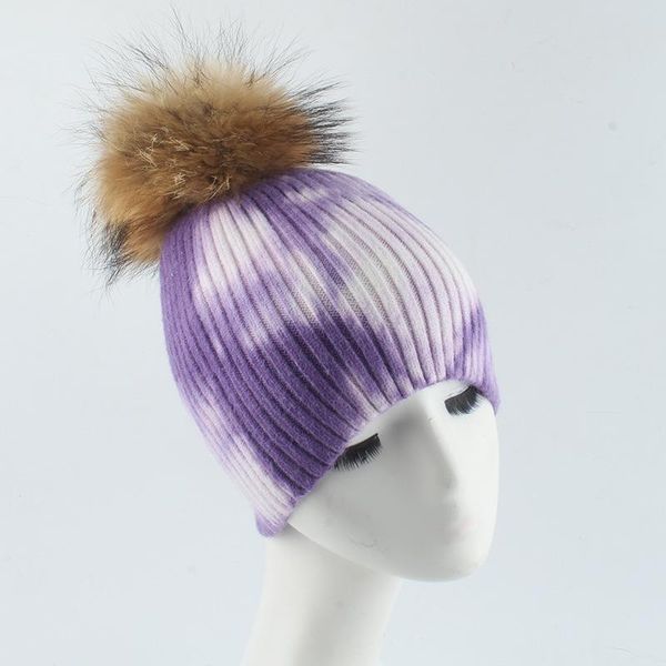 

beanie/skull caps pompom hat women winter beanie wool knit real fur warm skiing accessory for girl teenagers luxury, Blue;gray
