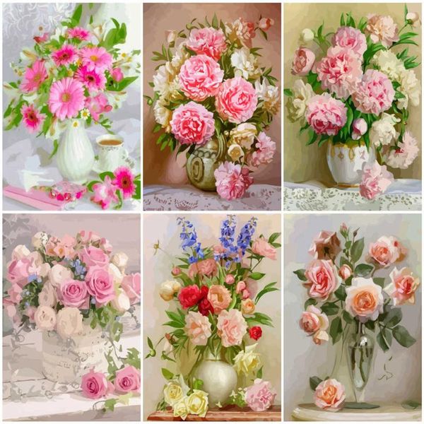 

paintings azqsd unframe paint by numbers on canvas flower diy handpainted gift coloring vase