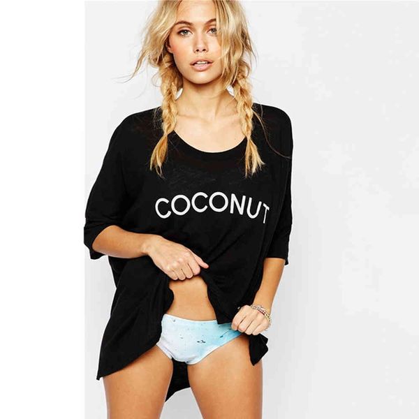 

new letter print t-shirt women loose bikini swimsuit cover up summer beach wear outerwear dressing