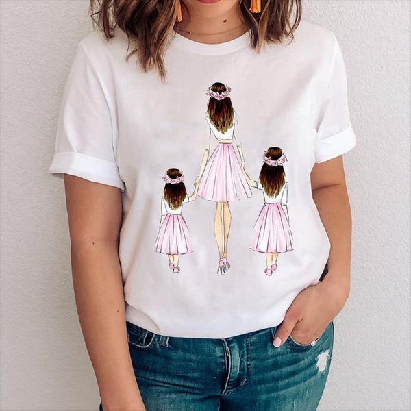 

graphic cartoon happy time women love mom mama mother daughter clothes lady clothing tees print female t shirt, White