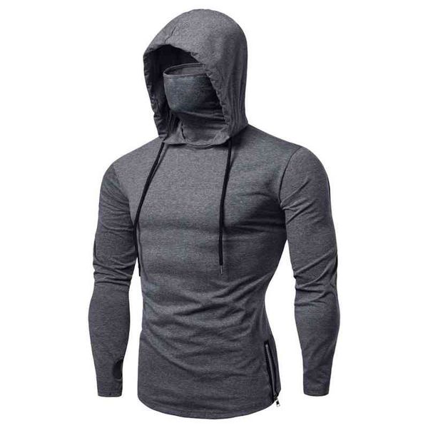 

mens maske button sports hooded splice large open-forked zipper male long sve sweatshirt hoodi sudaderas para, Black