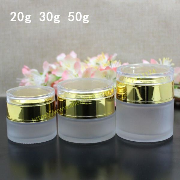 

storage bottles & jars 20g 30g 50g clear frosted glass jar shiny gold acrylic lid,cosmetic eye cream can mask pot facial lotion tin skin car
