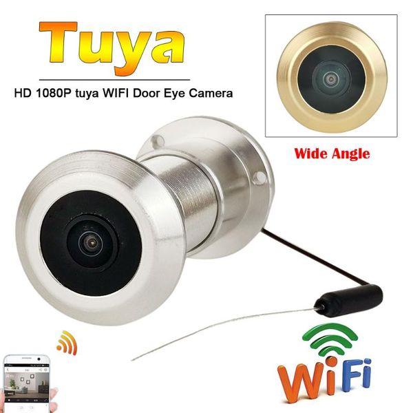 

cameras 1080p wifi tuya camera 180 dgree wide angle infrared night vision peephole mini cat eye door two-way voice intercom p2p