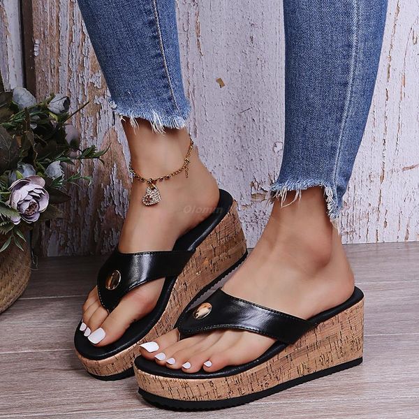 

slippers 2022 women sandals plafrom ladies slip-on flip flops shoes leather peep toe female sandalias zapatos mujer, Black