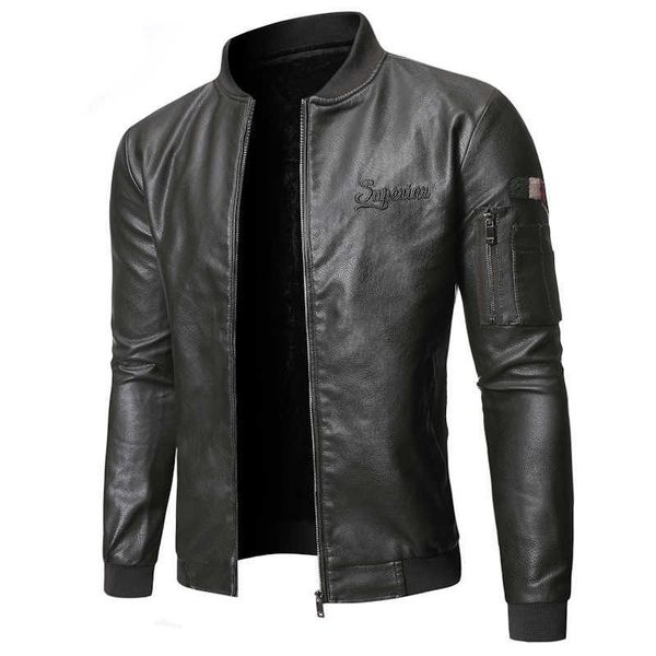 

negizber zipper pu men leather jacket casual solid color fashion 211009, Black