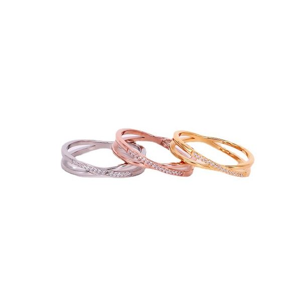 

j5-310 korean x-cross cnc micro diamond rose trendsetter fashion gold index finger ring, Silver