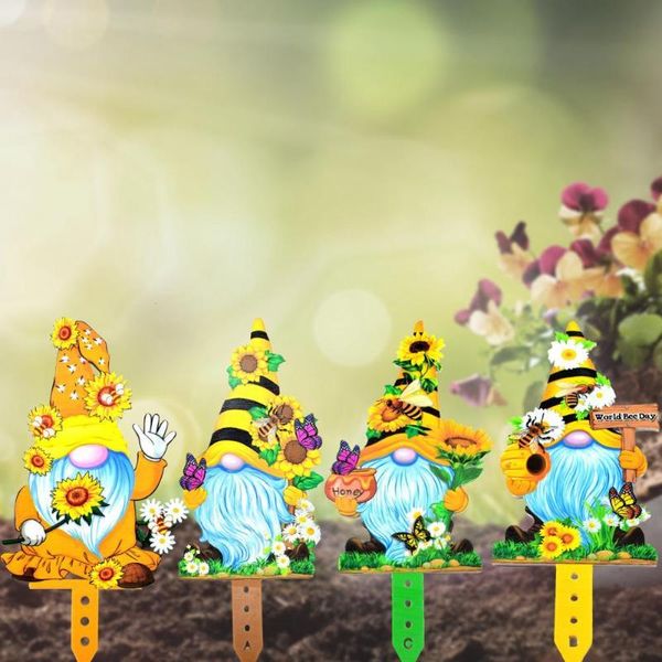 

garden decorations premium practical gnome dwarf bee flower design plug-in sign acrylic interesting for