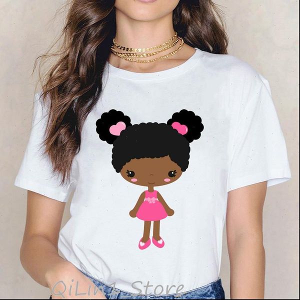 

little melanin girl printed summer women cute cartoon black boy print t shirt femme kawaii female white