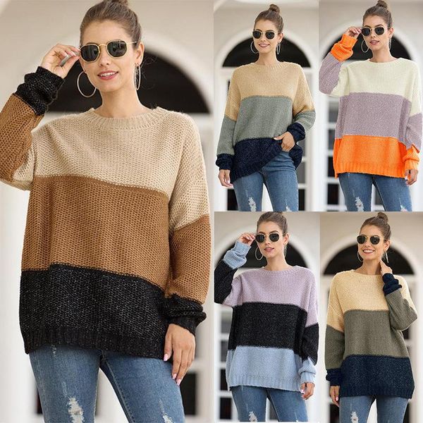 

women's sweaters 2021 autumn winter products european american fashion striped color-block pullover sweater thick thread knit, White;black