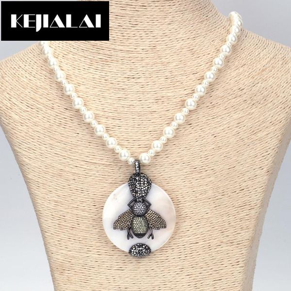 

pendant necklaces kejialai animal necklace shell pearl round charm insect micro paved with zirconia beads strand chain for women, Silver