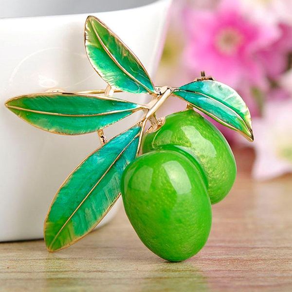 

pins, brooches green fruit olive brooch plum shape enamel corsages pins for women suit coat scarf accessories christmas jewelry gifts, Gray