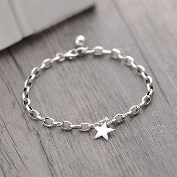 

link, chain adjustable charm bracelet 2021 female jewelry gift fashion korean cute star pendant retro silver color thick, Black