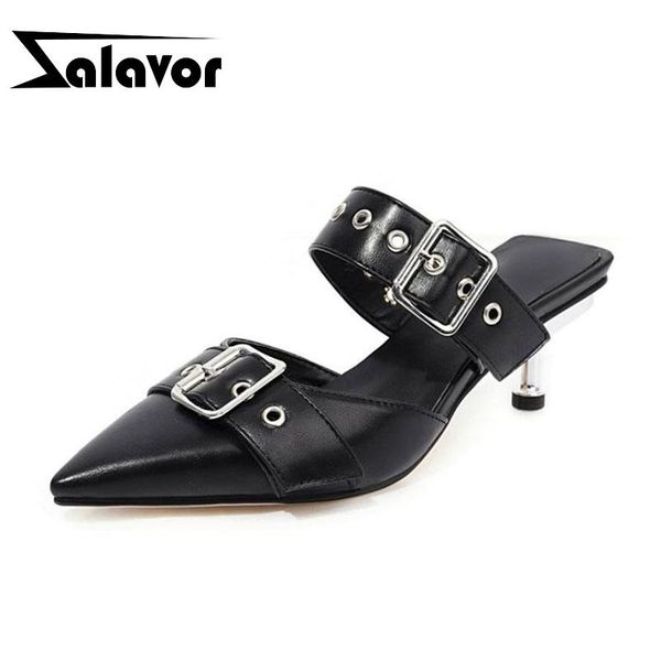 

women sandals fashion pointeed toe buckle metale shoes low heel daily outdoor party footwear size 34-43, Black