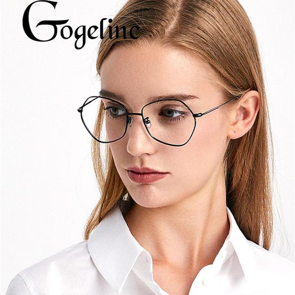 

fashion sunglasses frames vintage polygon clear glasses women men transparent lens metal frame ladies optical eyeglasses gift, Black