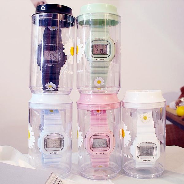 

transparent gifts box flower watches for women colorful backlight led waterproof digital watch korean style wristwatches, Slivery;brown