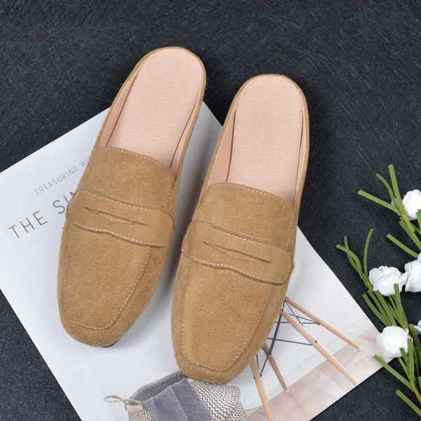 

female autumn low heel suede lazy slippers women's loafers mules shoes designer sandals ladies flip flops girl's outdoor slides, Black