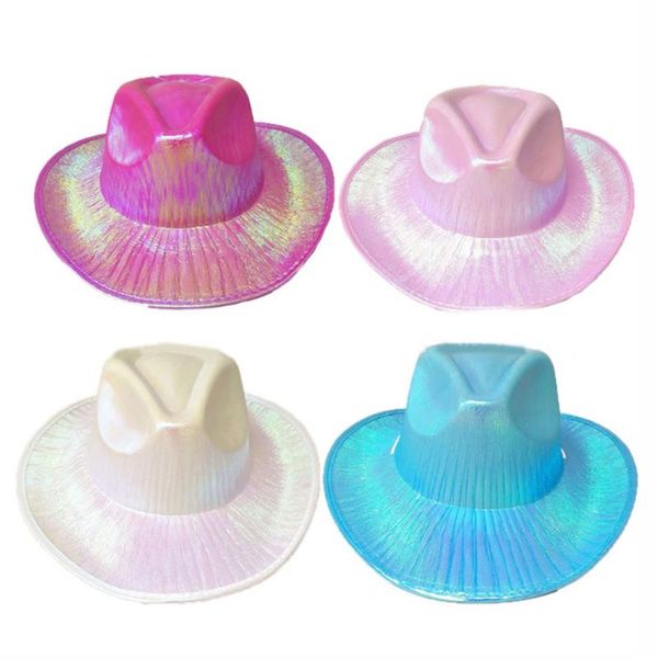 

berets funny party cowboy hat for women western style colorful cowgirl halloween pearlescent wide brim cap christmas gifts 1pc, Blue;gray